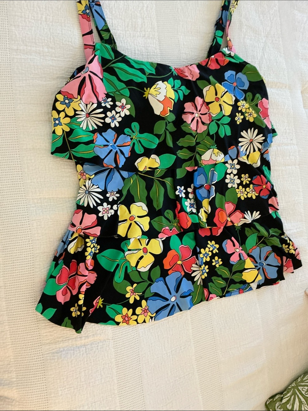 plus Sized- Beach House Jane Ruffle Tiered Tankini Top Midnight Garden